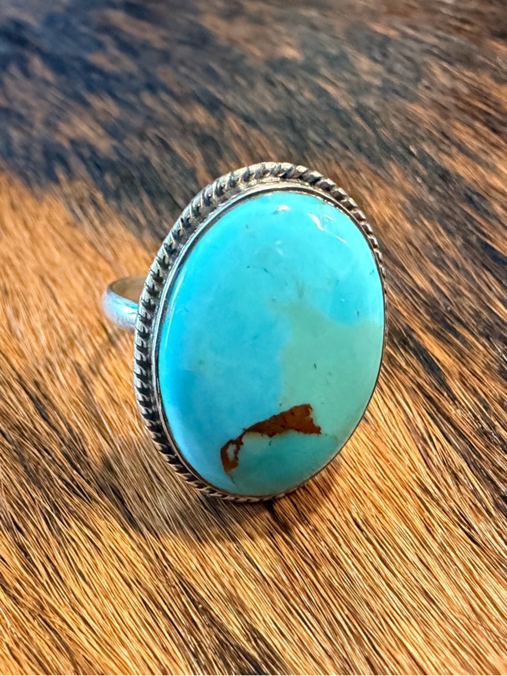 Southwestern Turquoise Oval Sterling Silver Ring | Adjustable Size | New 925